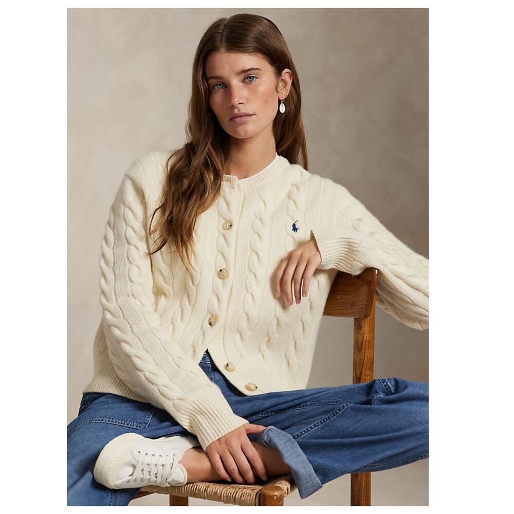 NWT Polo Ralph Lauren Cable Knit Wool & Cashmere Cardigan Size Small